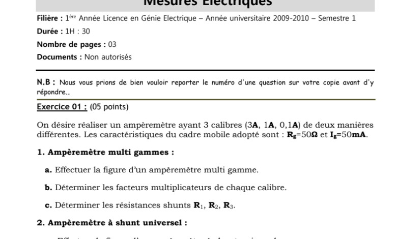 EXAMEN Mesures Electriques